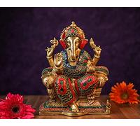 Statuette de Ganesh en laiton, 25 cm, grande taille, travail de Ganesha, divinité hindou de dieu chance, Vinayak Ganpati, Seigneur de la sagesse, sculpture en laiton
