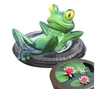 Statuette de Grenouille | Figurine Flottante de Grenouille en Résine | Allongée sur Pneu Accessoire Photo pour Jardin Balcon Terrasse Piscine Extérieur