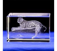 Statuette de guépard en verre de cristal gravé au laser 3D (léopard) - 30 x 30 x 40 mm