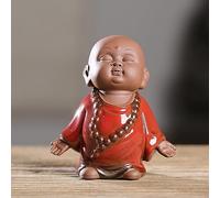Statuette de Moine Bouddha Rouge, Figurine en céramique de bébé Moine Zen Bouddhiste, 9,4 cm, idéale pour la décoration de la Maison, du Bureau, de la Voiture ou d'une Table.