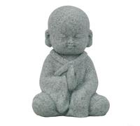 Statuette de moine Bouddha sage pour décoration de jardin et pelouse, statue en résine de grès avec inscription « See Speak Hear No Evil Style » (C)