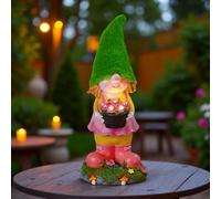 Statuette de nain de fille à énergie solaire, décoration de jardin lumineuse pour la maison et l'extérieur, matériau en résine, 33,3 cm
