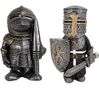 Statuette de nain de garde de chevalier - Figurine de croix templier - Sculpture miniature de chevaliers européens - Décoration pour embellir votre jardin (lot de 2)