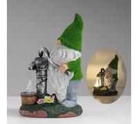 Statuette de nain de jardin à énergie solaire en résine avec lumière pour cour, terrasse, pelouse, figurine d'elfe colorée pour ambiance de soirée (C)