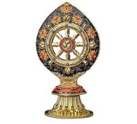 Statuette de roue du dharma tibétain - Doré et noir - Hauteur 17 cm - Ornement d'art bouddhiste avec motif lotus