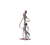 Statuette de violoncelle en métal argenté pour décoration d'intérieur | Sculpture abstraite de joueur de violoncelle argenté avec design géométrique en fil de fer et base circulaire stable