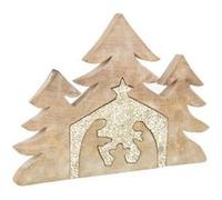 Statuette Déco Bois Puzzle Nativité 54cm Or