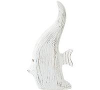 Statuette Déco en Bois "Poisson Antique" 38cm Blanc Blanc