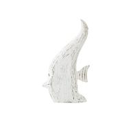 Statuette Déco en Bois "Poisson Antique" 50cm Blanc