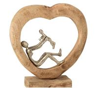 Statuette déco - J-LINE - Père fils - Bois de manguier - 29x9x29 cm - Cœur naturel