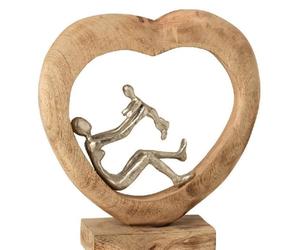 Statuette déco - J-LINE - Père fils - Bois de manguier - 29x9x29 cm - Cœur naturel