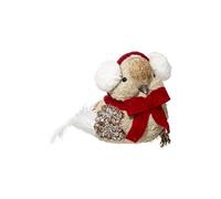Statuette Déco Oiseau de Noël 32cm Beige & Rouge