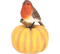 Statuette décorative en polyrésine Rouge Gorge sur Citrouille