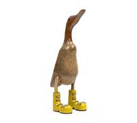 Statuette décorative H. 40 cm canard bottes jaunes en bois de teck - DAFLY Meubletmoi
