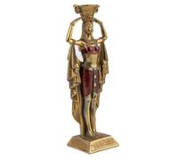 Statuette décorative - LA CHINEUSE - Belle Cléopâtre Drapée - Résine 22 cm - Socle hiéroglyphes - Plateau anse serpent