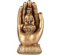 Statuette décorative - LA CHINEUSE - Guanyin assise dans la main de Bouddha - Résine - Doré - 17 cm