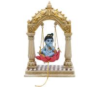Statuette du petit Krishna, dieu hindou, sur une balançoire, 17 cm de haut | Petite statuette de Krishna, pour mandir à domicile, salle de pooja, décoration d'autel, cadeau pour Janmashtami ou Diwal