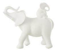 Statuette Eléphant Avec Bébé "Burl" 26cm Blanc