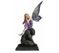 STATUETTE FEE VIOLETTE SUR SUPERBE GARGOUILLE (HT 34 X L 18.5 cm), FIGURINE FEE, FEE GOTHIQUE