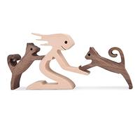 Statuette femme et chat en bois pour décoration d'intérieur