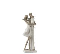 Statuette - J-Line - Couple et Enfant - Résine - Blanc/Taupe - 10,5x12,5x31 cm
