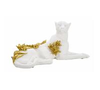 Statuette léopard en résine blanche et dorée 53x21,5x24 cm