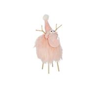 Statuette Renne Déco "Bonnet & Foulard" 36cm Rose Clair