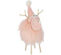 Statuette Renne Déco "Bonnet & Foulard" 36cm Rose Clair Rose G