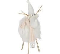 Statuette Renne Déco "Bonnet & Foulard" 46cm Blanc Blanc