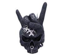 Statuette Résine Crane Noir Et Main Corne Rock N Roll 17.5cm