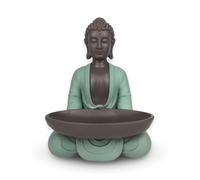 Statuette Vide Poche Boudha - Décoration Zen et Feng Shui - pour Créer Une Ambiance Relaxante et Spirituelle - Idée Cadeau Porte-Bonheur - Hauteur : 20cm - Couleur : Vert et Marron - Zen’Light