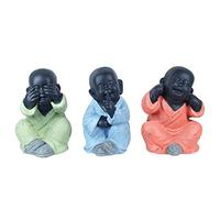 Statuette XL : Les 3 Moines de la Sagesse Assis, Color Line, H 24 cm