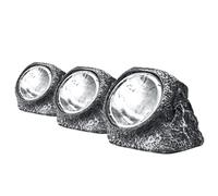 Status Augusta AUGUSTA3PK6 Lot de 3 grandes lampes solaires de jardin en forme de roche décoratives et étanches Gris clair Batterie rechargeable incluse