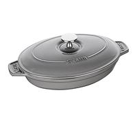 Staub Plat à gratin en fonte ovale 23 cm avec couvercle Gris graphite