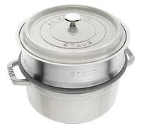 STAUB CASSEROLE RONDE EN FONTE 24cm Blanche AVEC PANIER 1009753