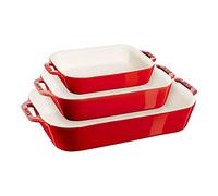 STAUB Ceramique Lot de 3 plats à four rectangulaires en céramique - Passe au four, au congélateur - Cerise