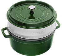 Staub Cocotte en fonte émaillée 26 cm 5 L induction avec panier vapeur Vert/Basilic