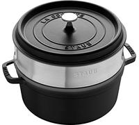 STAUB Cocotte en Fonte Émaillée avec Couvercle et panier vapeur, Tous feux dont induction, 4 à 5 personnes, Ronde, 26 cm, 5 L, 7,2 kg, Noir Mat
