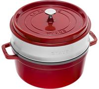STAUB Cocotte en Fonte Émaillée avec Couvercle et panier vapeur, Tous feux dont induction, 4 à 5 personnes, Ronde, 26 cm, 5 L, 7,2 kg, Cerise