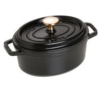Cocotte en fonte ovale noire 23 cm avec couvercle à bouton laiton