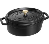 Cocotte en fonte ovale noire 29 cm avec couvercle à bouton laiton