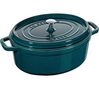 STAUB Cocotte en Fonte Ovale 31 cm, 5,5 L, Bleu La Mer, Induction | Couvercle à picots avec système d’auto-arrosage, compatible tous feux et four, fabriquée en France