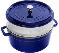 Staub Cocotte fonte émaillée 26 cm 5 L ronde avec couvercle et panier vapeur induction Bleu intense