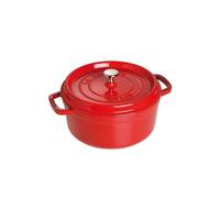 Cocotte en fonte ronde rouge cerise 24 cm avec couvercle à bouton laiton