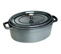 Cocotte en fonte ovale gris graphite 31 cm avec couvercle à bouton laiton