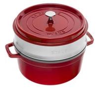STAUB Cocotte Ronde avec Panier Vapeur 24 cm Cerise Rouge G