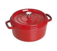Cocotte en fonte ronde rouge cerise 24 cm avec couvercle à bouton laiton