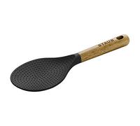 Staub Cuillère à riz, noir mat | Cuillère à riz en silicone de qualité alimentaire, tête en silicone résistant à la chaleur, manche en bois d'acacia durable
