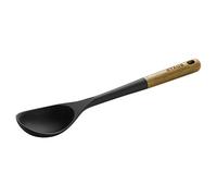 STAUB Cuillère de service, idéale pour ramasser les côtés et servir des ragoûts copieux, silicone noir mat durable sans BPA, poignées en bois d'acacia, sans danger pour les surfaces de cuisson