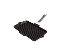 Staub Gril en fonte Rectangle 34 x 21 cm – Bec verseur, manche silicone – Noir mat